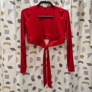 Garage Red Tie-Front Crop Cardigan